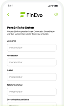 FinEvo app register form